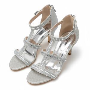 Badgley Mischka Silver Rhinestone Heels Size 3 Sparkly Sandals